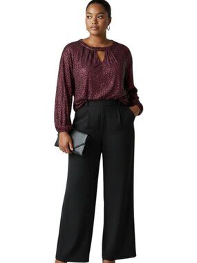 Womens Sequin Sparkly Burgundy Blouse Top Keyhole Neckline 3X Blouson Holiday